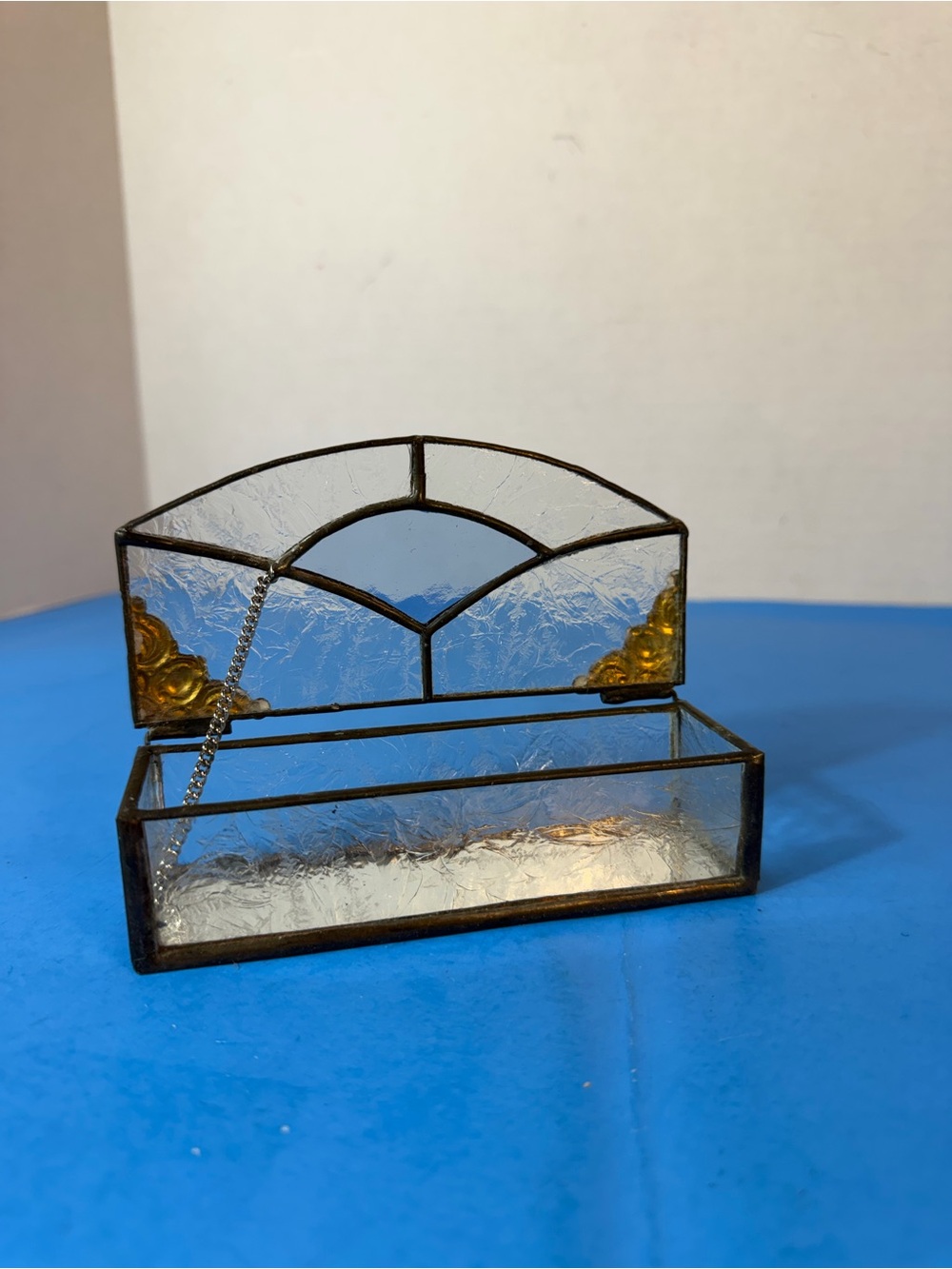 Glass Jewelry Trinket Box with Decorative Gold Accents